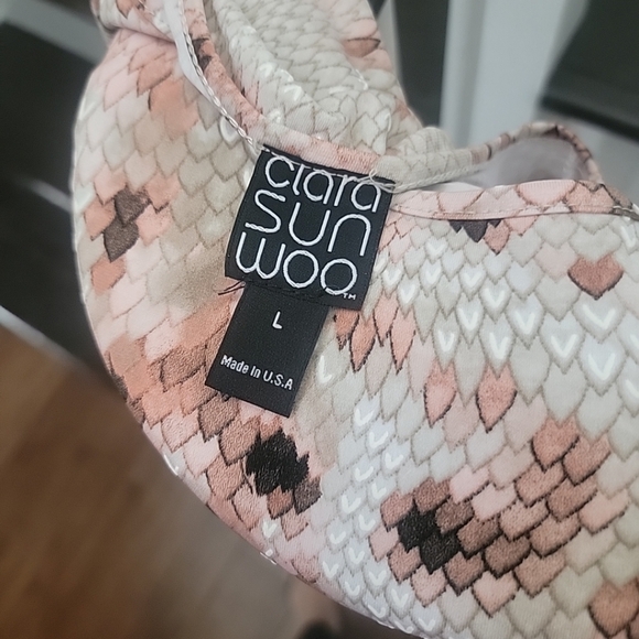 Clara Sunwoo Lightweight Cozy Poncho Sleeve Sweater Tunic Peacock Pinstripe XL - Picture 7 of 7